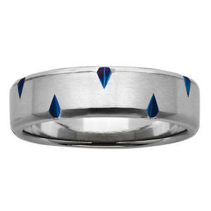 6mm Blue Coloured Diamond Cut Edge Titanium Ring