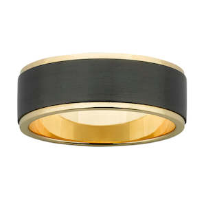 Wedding Rings: 9ct Yellow Gold band with raised Zirconium centre