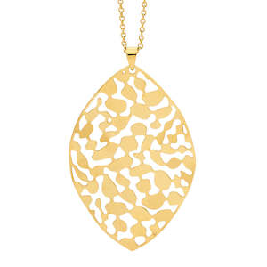 stainless steel yellow gold plated leaf pendant on chain