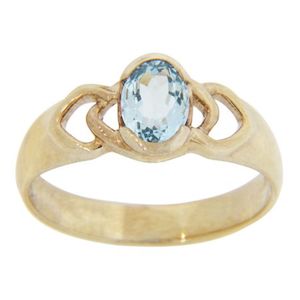 Aquamarine: 9ct Yellow Gold "Celtic Design Ring" set with a 7x5mm Oval Aqua Marine
