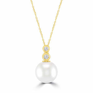 Necklaces And Pendants: Freshwater Pearl & Lab Grown Diamond Drop Pendant
