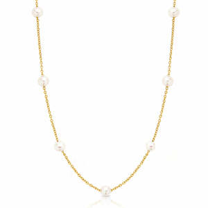 Freshwater Pearl Station 9ct Yellow Gold Necklace
