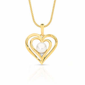 Gold Heart & Pearl Double Heart pendant