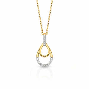 Necklaces And Pendants: 9ct Yellow Gold Double Pear Drop Pendant Diamond