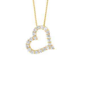 Necklaces And Pendants: Open heart 13mm pendant with cubic zirconia set in sterling silver and gold plating.