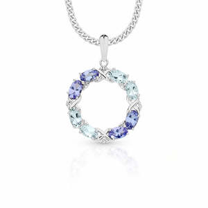 Aquamarine, Tanzanite & Diamond Circle Pendant