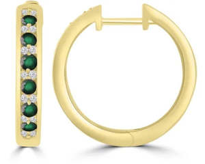 Earrings 1: 9ct Yellow Gold Emerald & Diamond Huggies