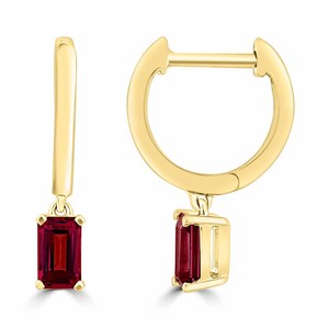 Gemstone Earrings: Rhodolite Garnet Drop Huggie Earrings in 9ct Yellow Gold
