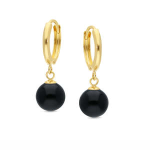 9ct Yellow Gold Onyx Ball Drop Earrings