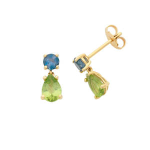 London Blue Topaz & Peridot drop studs in 9ct Yellow Gold