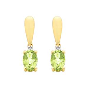 Gemstone Earrings: 9ct Gold Peridot & Diamond Earrings