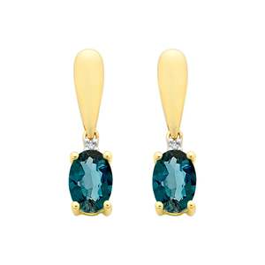 9ct Gold London Blue Topaz & Diamond Earrings