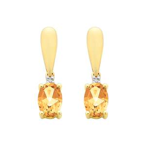 Gemstone Earrings: 9ct Gold Citrine & Diamond Earrings
