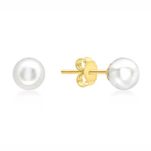 Yellow Gold Earrings: 5mm Freshwater Pearl Studs on 9ct Yellow Gold Posts
