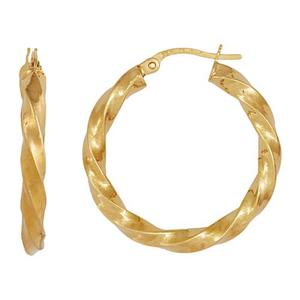 Yellow Gold Earrings: 9ct Yellow Gold 3mm x 20mm Square Twisted Hoop Earrings