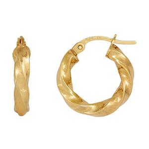 Yellow Gold Earrings: 9ct Yellow Gold 3mm x 10mm Square Twisted Hoop Earrings