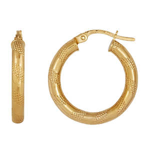 9ct Yellow 2 x 15mm Plain & Frosted Hoop Earrings