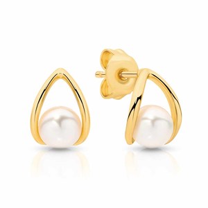 9ct Yellow Gold Freshwater Pearl Teardrop/Wishbone stud