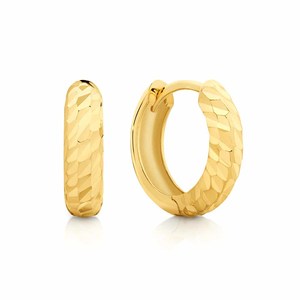 Yellow Gold Earrings: 9ct Yellow Gold Machine Cut Patterned Huggie Earring