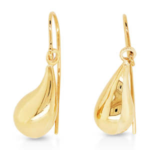 Yellow Gold Earrings: 9ct Yellow Gold Teardrop Earring on Shepherds Hook