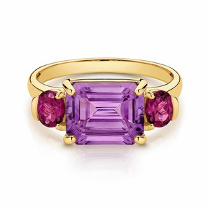 Rings: Amethyst and Rodolite Dress Ring in 9ct Yellow Gold