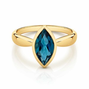 London Blue Topaz Marquise Ring in 9ct Yellow Gold