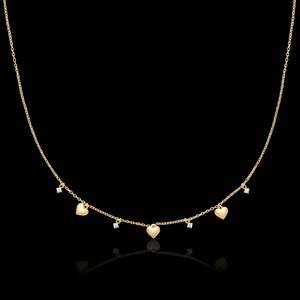 18ct Yellow Gold Plated CZ & Puff Heart Charm Necklace 45cm.