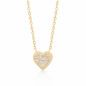 18ct Yellow Gold Plated Cubic Zirconia Pave Set Heart on 45cm Necklace