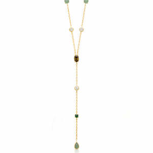 Fashion Necklaces: CZ & Synthetic Green Gemstone Drop Necklace