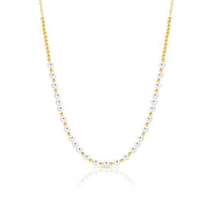 Fashion Necklaces: Synthetic Pearl and 18ct Yellow Gold Plated Bead Necklace.