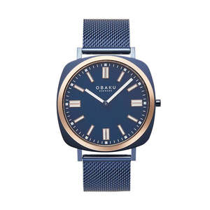 Obaku Watches: Ocean blue and rose gold Obaku watch with a mesh strap and sapphire crystal glass.