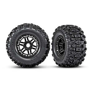 Tyres Wheels Foams: Traxxas 8973 - Sledgehammer tires & black dual profile wheels assembled (17mm splined) (2)