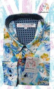 John Lennon L/S Shirt - White w/Blue Palm Print