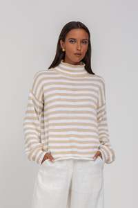 Hold Me Back Jumper - Camel/White Stripe