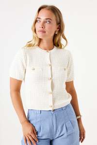 Textured S/S Cardigan - Ecru