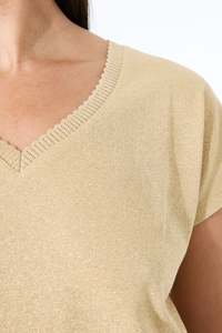 Garcia: Scalloped Edge V-Neck Tee - Metallic Gold