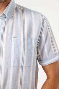 Striped Resort Linen Shirt - Dusty Blue Stripe