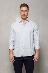 Cutler Co: Blake L/S Linen Shirt - Baby Blue