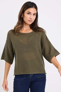 Sunrise Crochet Knit Top - Khaki