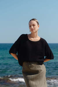 Sunrise Crochet Knit Top - Black