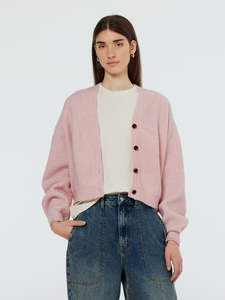 Womens Knitwear 1: Fuzzy Relaxed Cardigan - Pink Melange