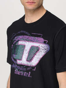 Mens Clothing: Slub Cotton Tee w/Flocked Logo - Black