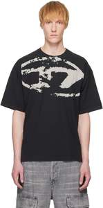 Mens Clothing: Distressed Flocked Logo Tee - Black