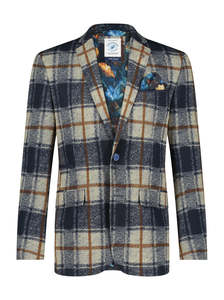 Travel Check Blazer - Brown + Navy Check