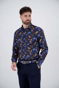 Mens Clothing: Autumn Leaves L/S Shirt - Navy