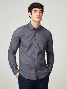 Mens Clothing: Foulard Print L/S Shirt - Dark Navy