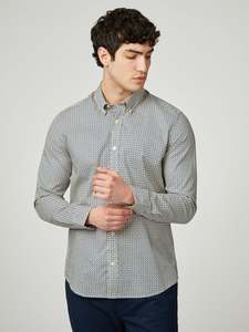 Mens Clothing: Split Spot Print L/S Shirt - Fog