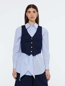 Cross Back Gabardine Twill Vest - Navy