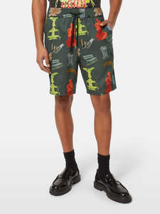 Mens Shorts: Printed Tencel Relaxed Fit Shorts - Park Green