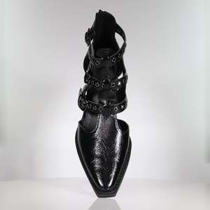 Womens Footwear: Skyler Cutout Heel - Black Crinkle